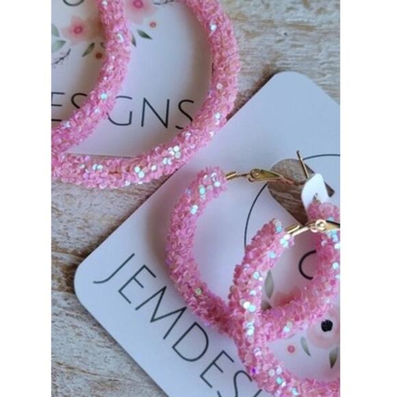 Mauve Pink Glitter Hoop Earrings 30mm or 1.20 inch - Picture 3 of 3